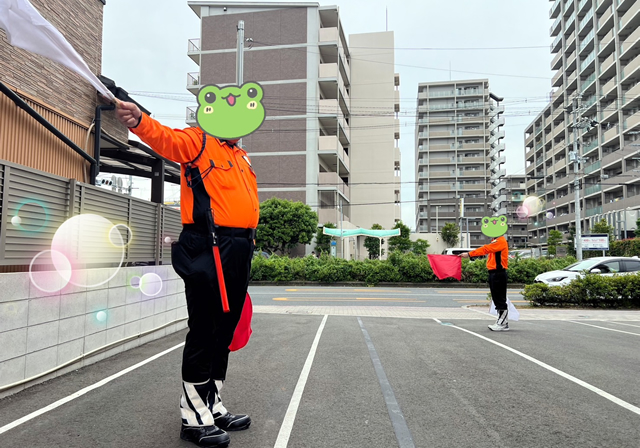 片側交互通行の訓練の様子