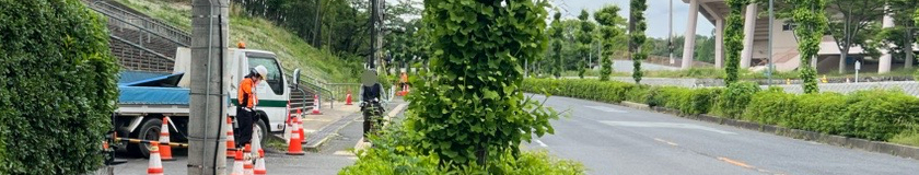 奈良市の信号機改良工事現場で交通誘導警備をする警備員1(2025.05.29)
