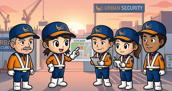 現場に集合する警備員のイラスト